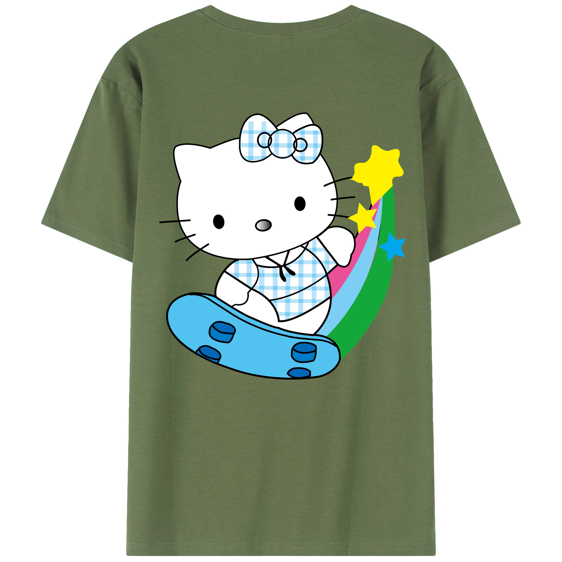 （画像用） Hello Kitty ハローキティ 綿100％ メンズ半袖Tシャツ（バックプリント） 通気性